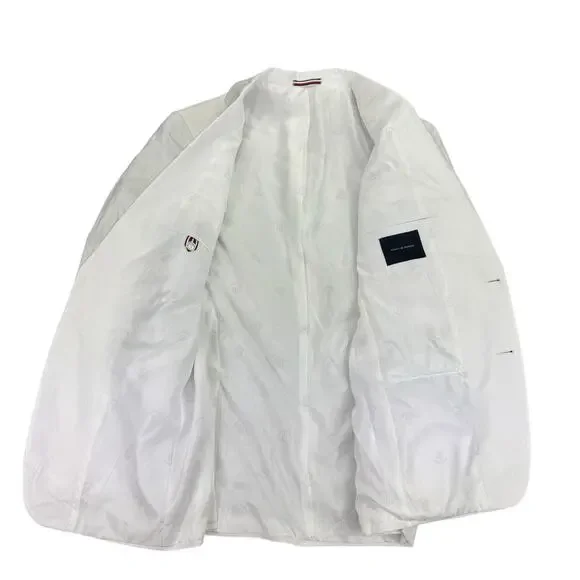 Tommy Hilfiger Mens Modern Fit 100% Linen Solid Sport Coat White 42L